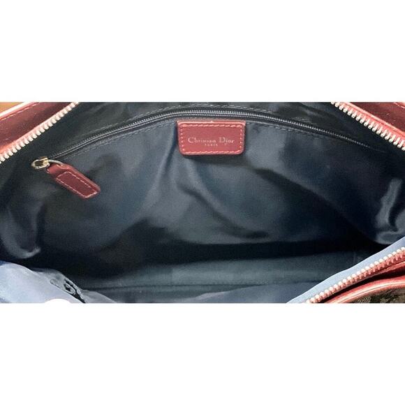 Dior Christian Dior Trotter Handbag Navy Wine Deep Red Leather Jacquard VGUC - Picture 8 of 12